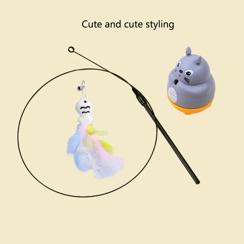 Chinchilla cat funny cat stick steel wire long pole feather cute cat toy kitten fishing rotating self-pleasure relief pet toy