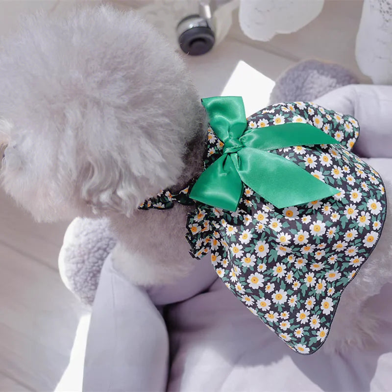 Fashion Cat Pet Dog Dress Sleeveless Cyan Flower Slim Style Cat Princess Dog Dresses Summer Clothes Puppy Skirt Chihuahua Bichon