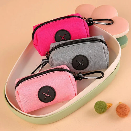 Canvas Dog Poop Bag Holder, Outdoor Pet Waste Bag Dispenser with Carabiner Clip, Animal Waste Collection Pouch