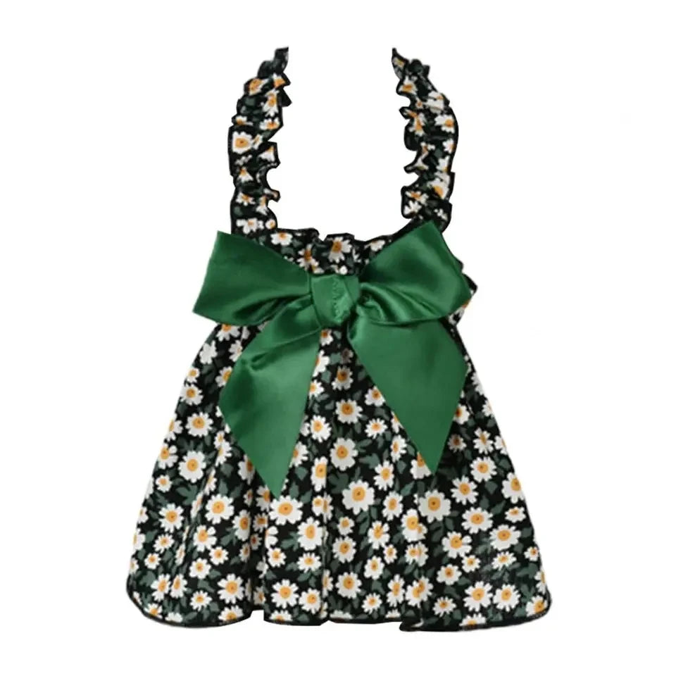 Fashion Cat Pet Dog Dress Sleeveless Cyan Flower Slim Style Cat Princess Dog Dresses Summer Clothes Puppy Skirt Chihuahua Bichon